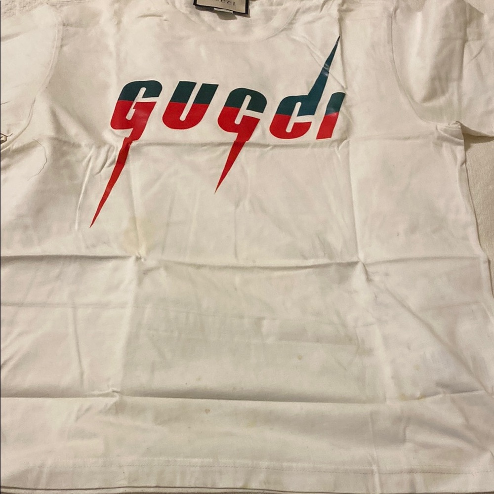 Gucci White Tee with Red and Blue Graphic